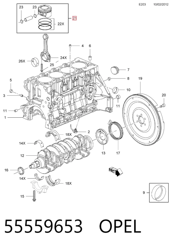 Поршень в комплекті на 1 циліндр, STD 55559653 Opel