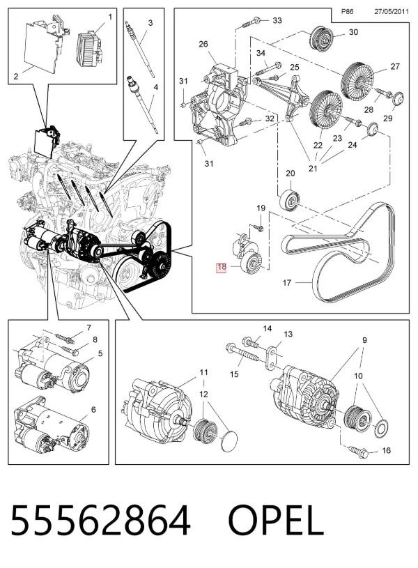 Натягувач приводного ременя 55562864 Opel