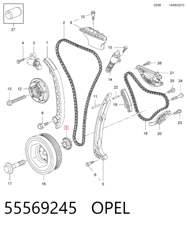Зірка-шестерня приводу коленвалу двигуна 55569245 Opel