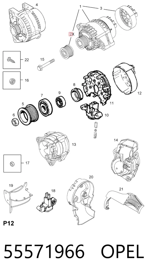 Шків генератора 55571966 Opel