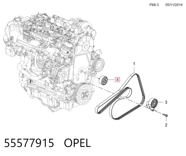 Ролик приводного ременя, паразитний 55577915 Opel