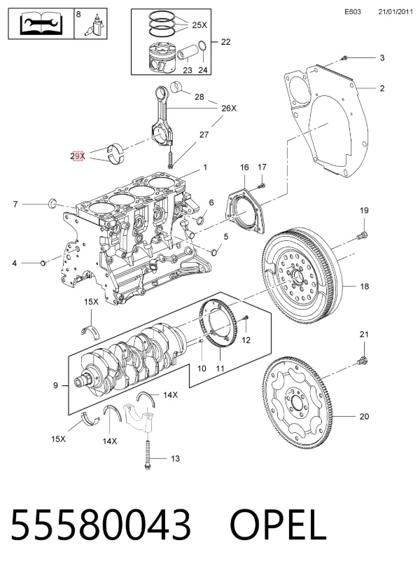 Вкладиші колінвалу, шатунні, комплект, 4-й ремонт (+1,00) 55580043 Opel