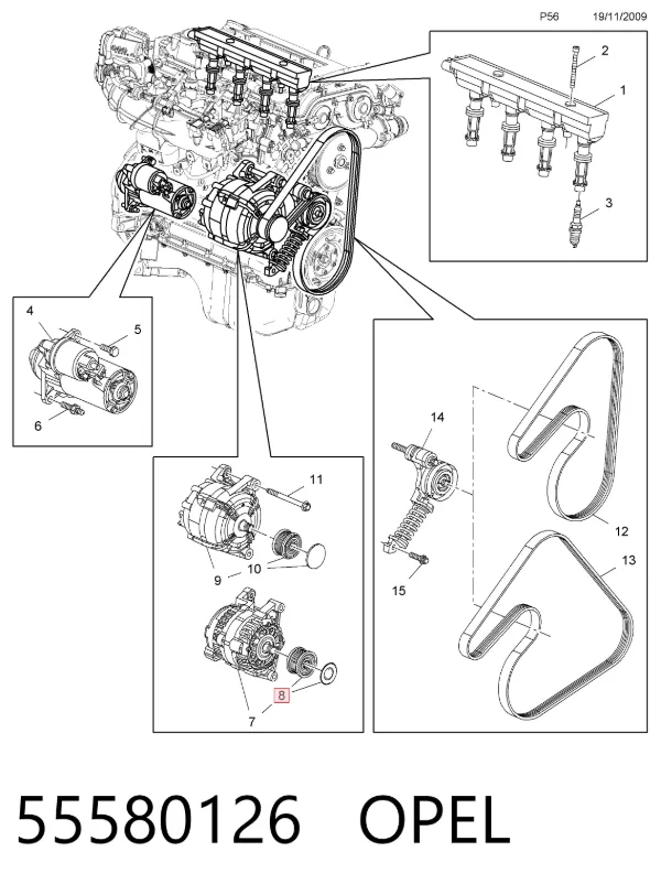 Шків генератора 55580126 Opel