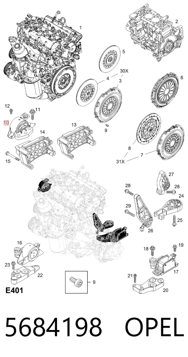 Подушка (опора) двигуна, права 5684198 Opel