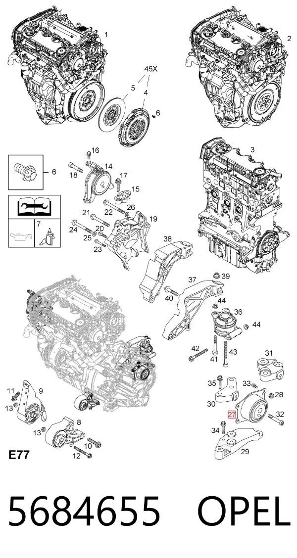 Подушка (опора) двигуна, ліва 5684655 Opel