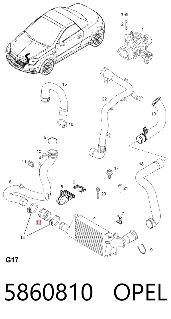 Шланг/патрубок интеркуллера 5860810 Opel