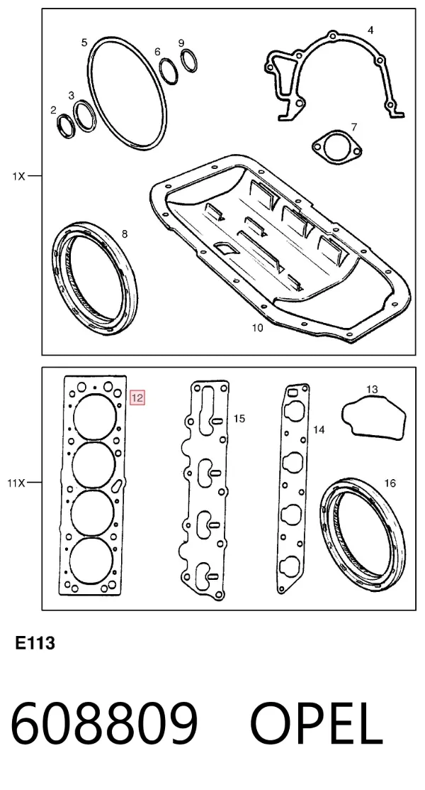 Прокладка ГБЦ 608809 Opel