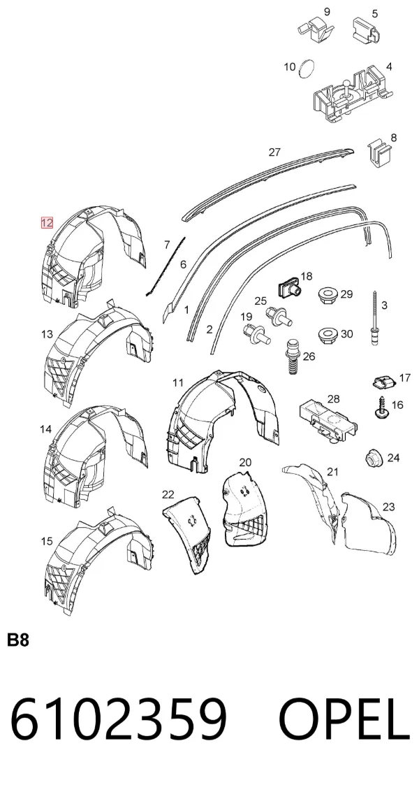 Підкрилок передній правий 6102359 Opel