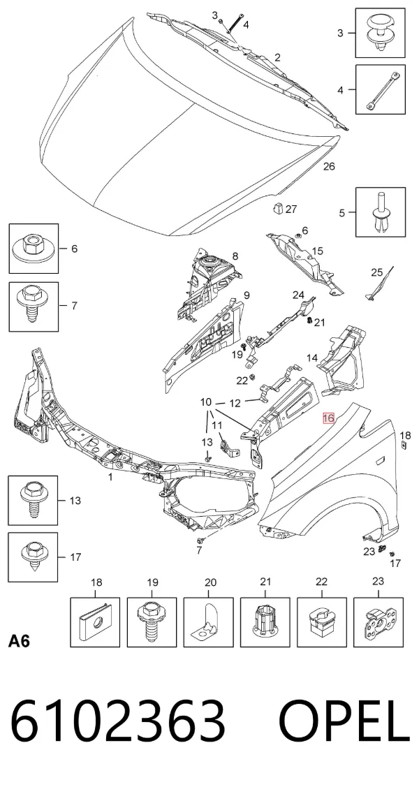Крило переднє ліве 6102363 Opel