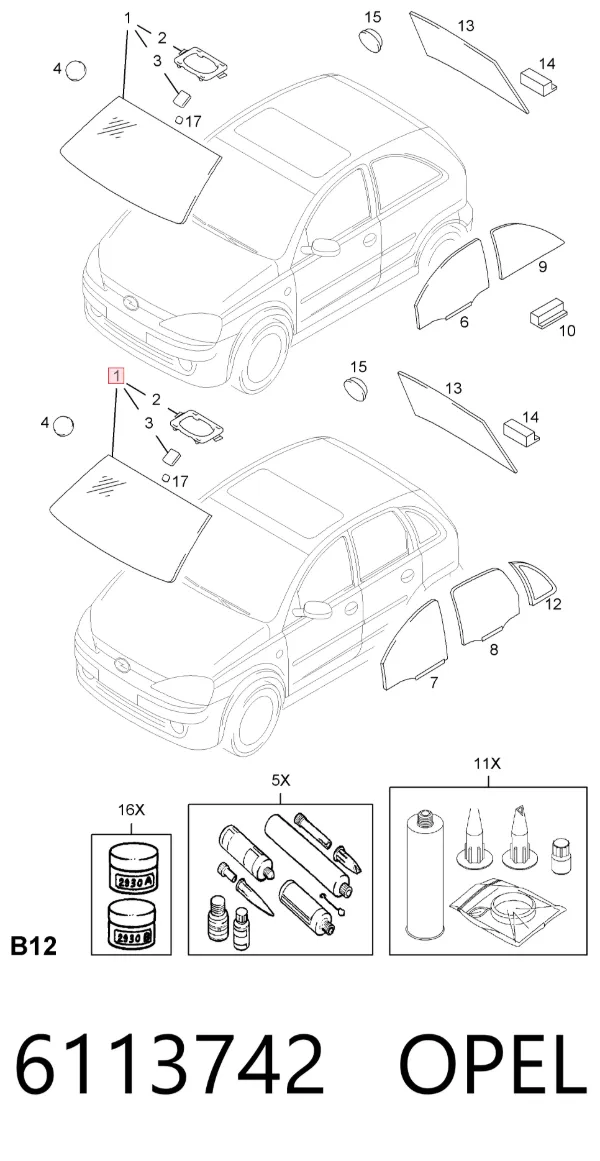 Лобове скло 6113742 Opel