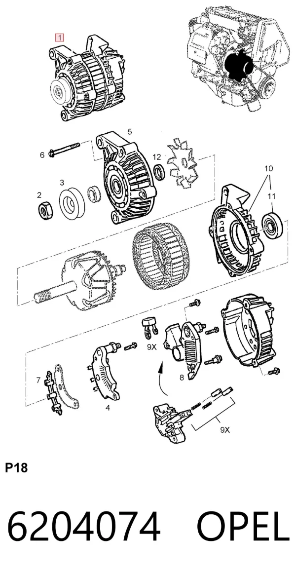 Генератор 6204074 Opel