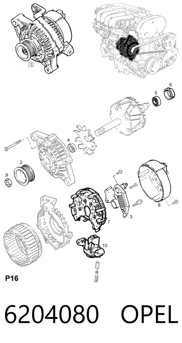 Генератор 6204080 Opel