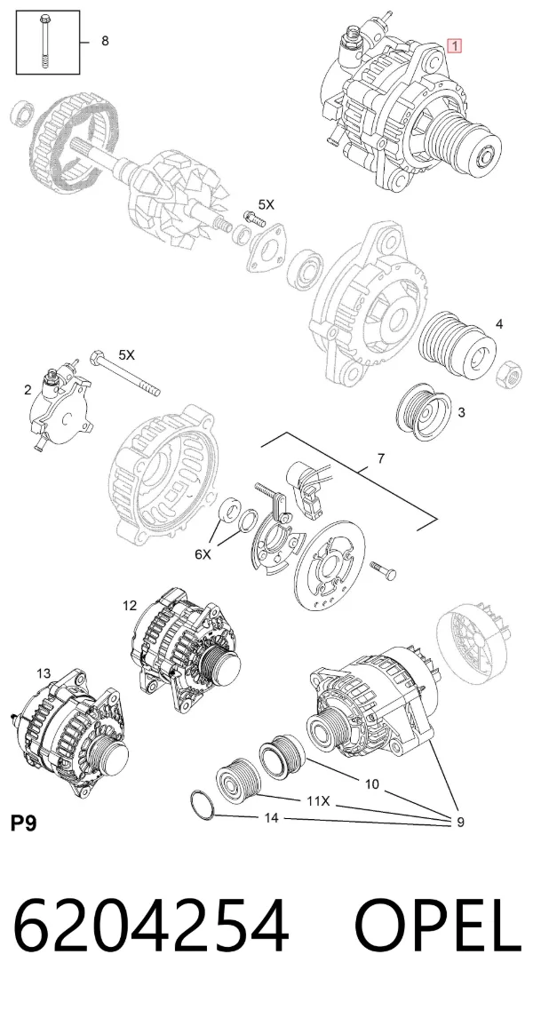Генератор 6204254 Opel
