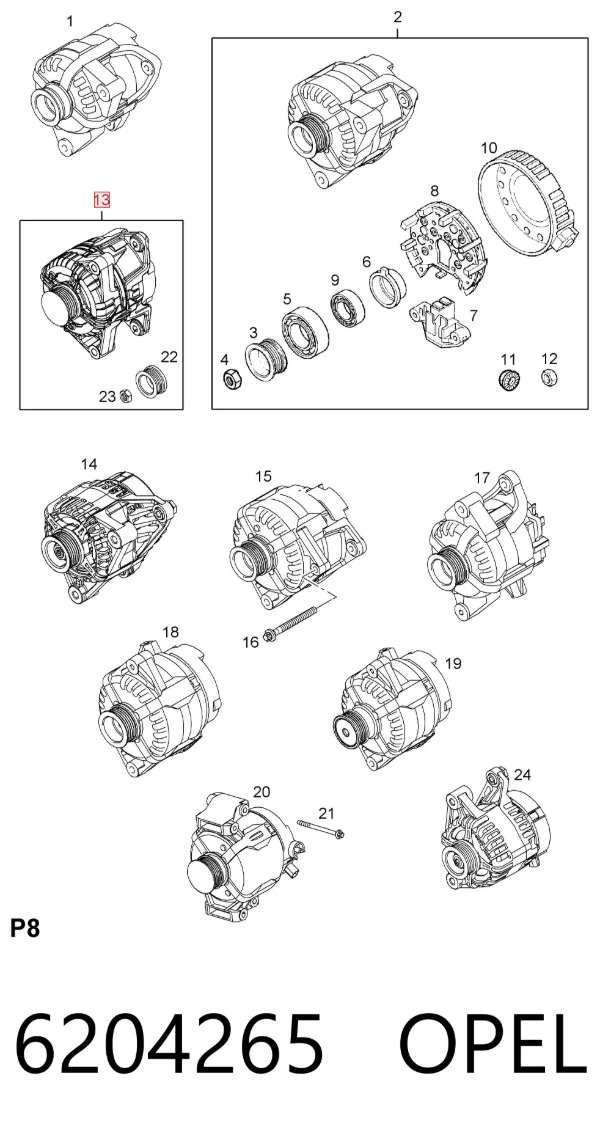 Генератор 6204265 Opel