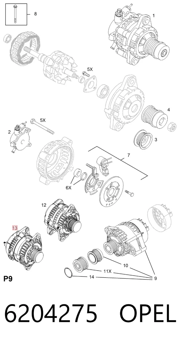 Генератор 6204275 Opel