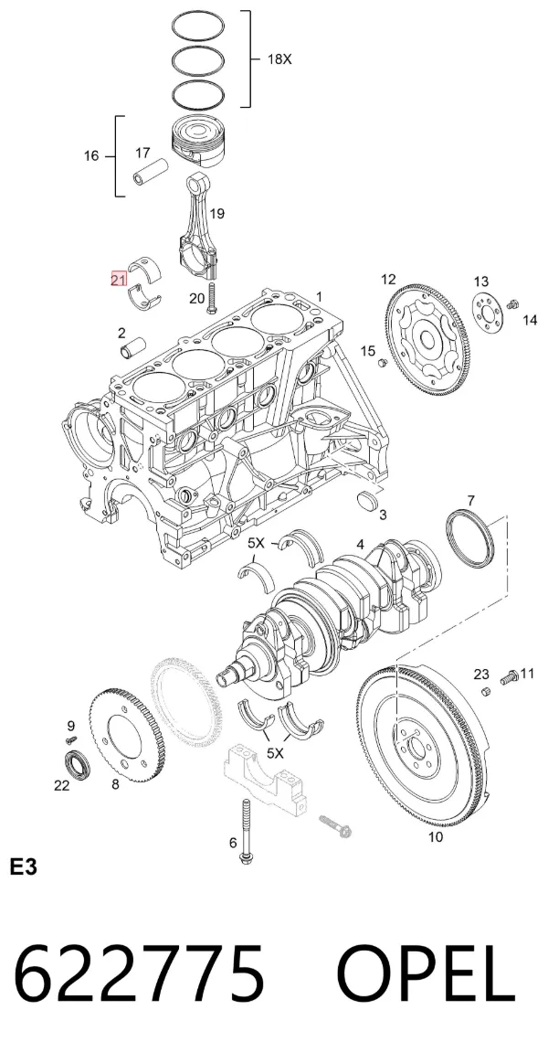 Вкладиші колінвала, шатунні, комплект, 2-й ремонт (+0,50) 622775 Opel