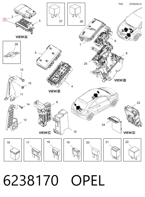 Блок запобіжників 6238170 Opel
