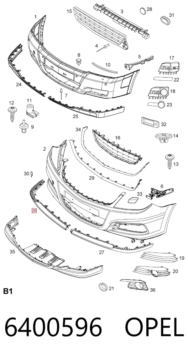 Спойлер переднього бампера, правий 6400596 Opel