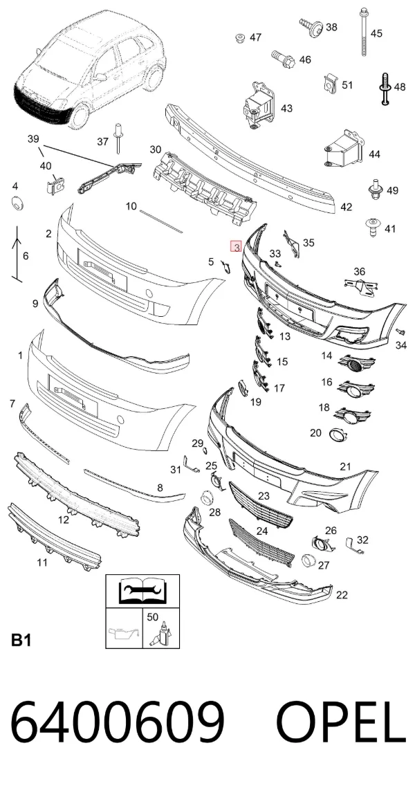 Передній бампер 6400609 Opel