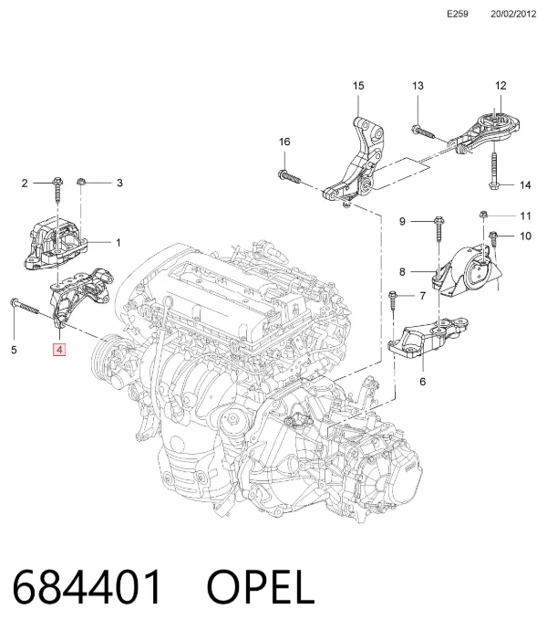 Подушка (опора) двигуна, права 684401 Opel