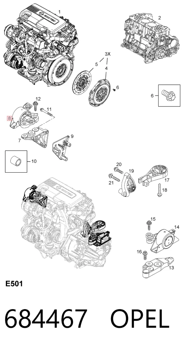 Подушка (опора) двигуна, права 684467 Opel