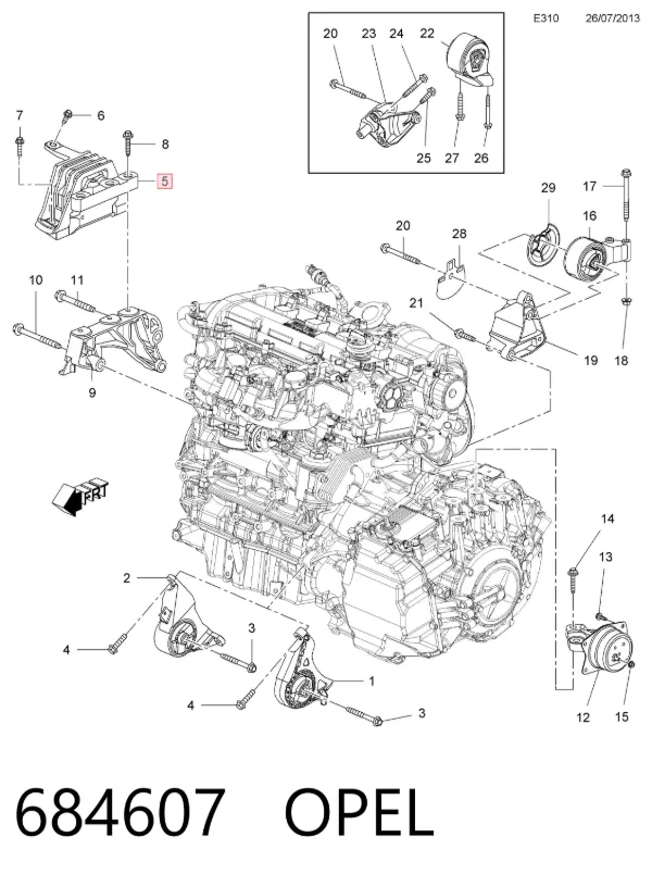 Подушка (опора) двигуна, права 684607 Opel