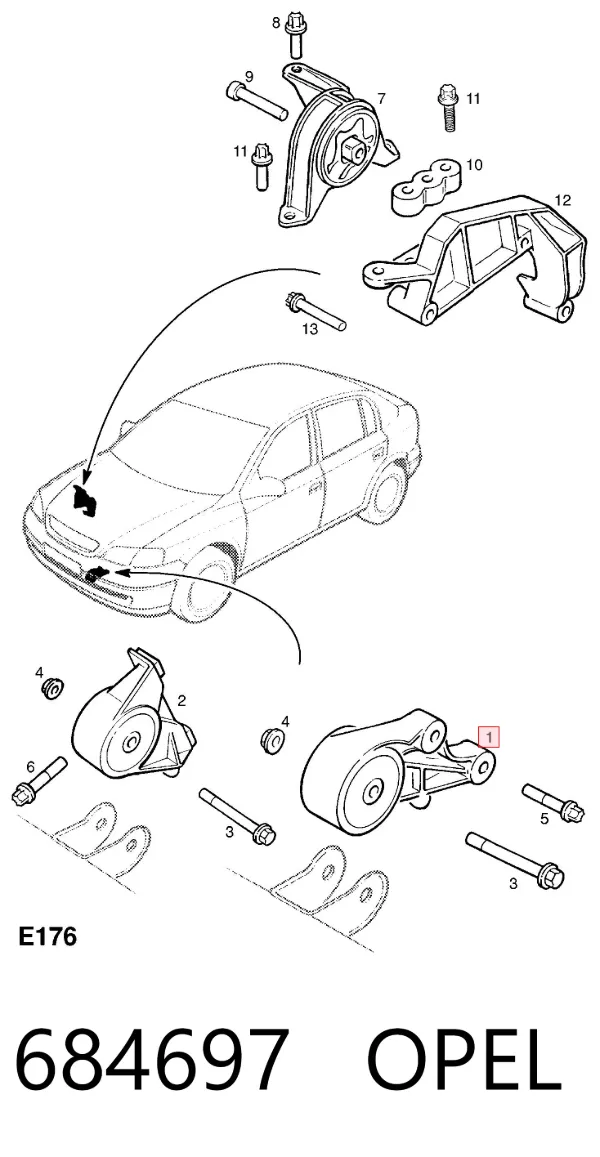 Подушка двигуна передня 684697 Opel