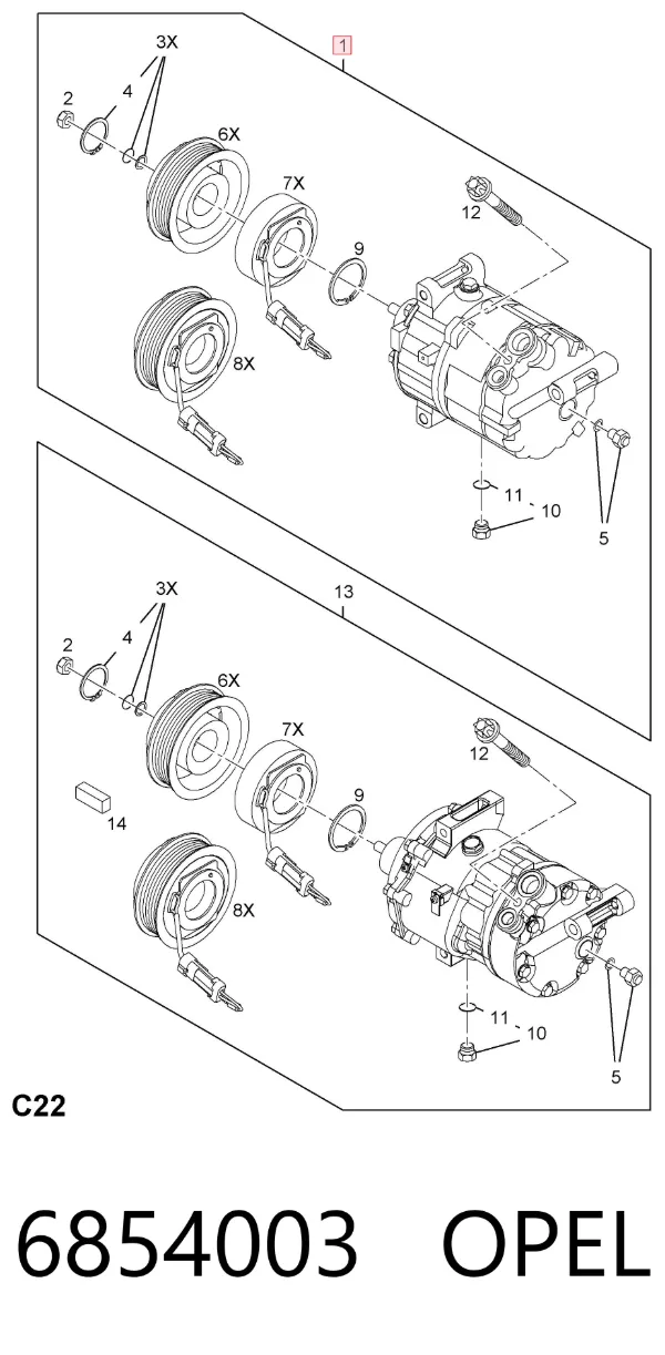 Компресор кондиціонера 6854003 Opel
