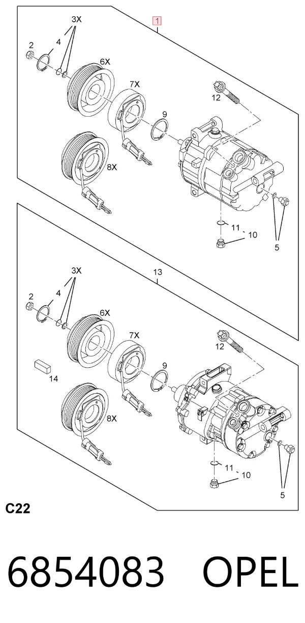 Компресор кондиціонера 6854083 Opel