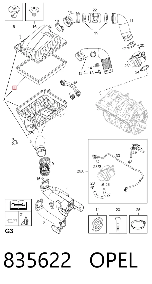 Повітряний фільтр 835622 Opel
