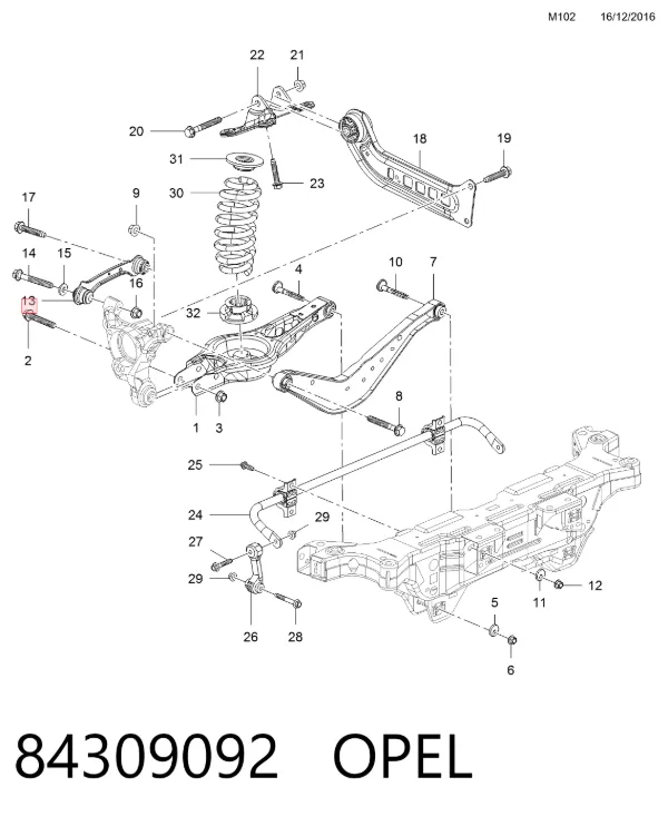 Важіль задньої підвіски верхній, правий 84309092 Opel