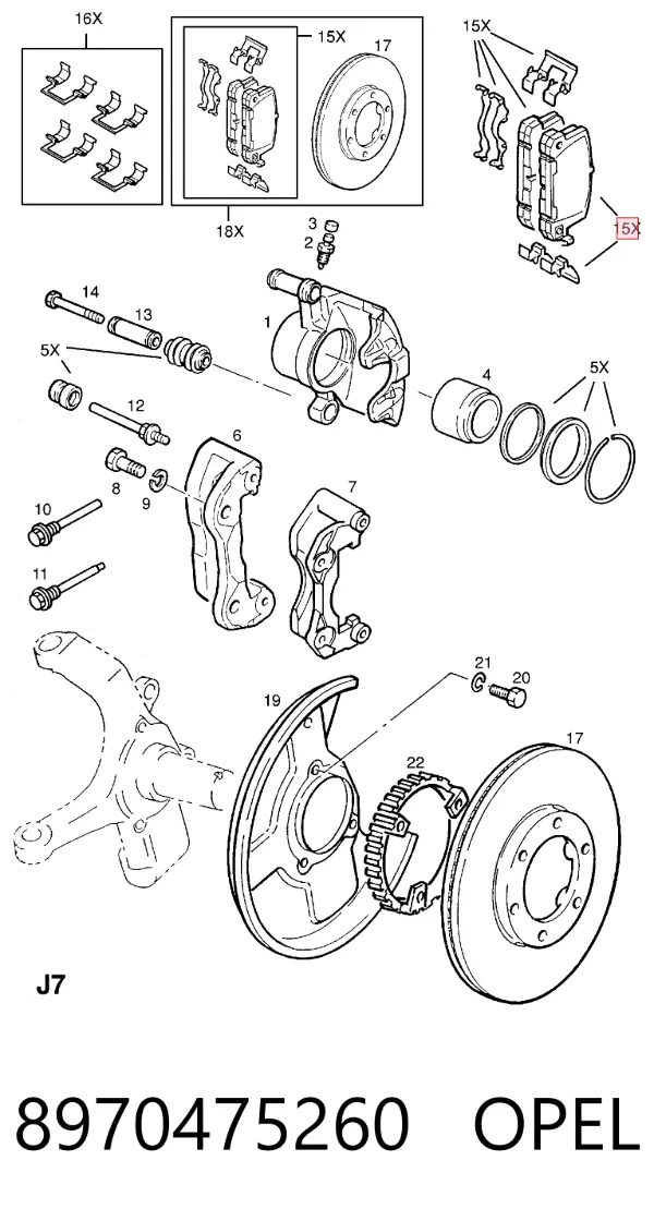 Передні тормозні колодки 8970475260 Opel