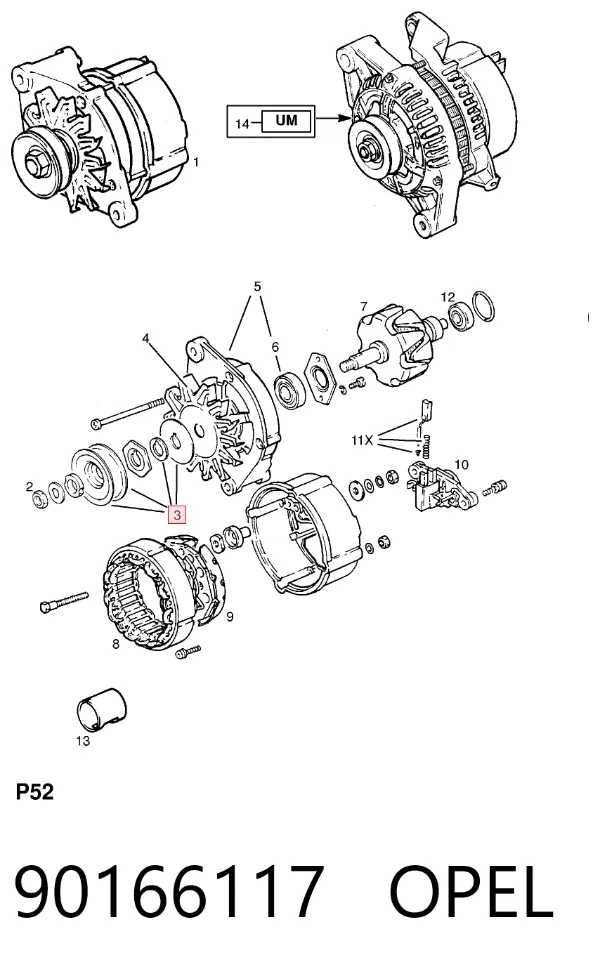Шків генератора 90166117 Opel