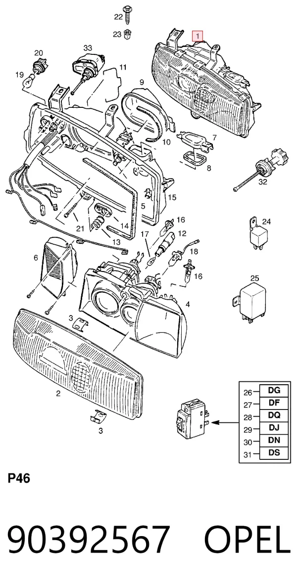 Фара права 90392567 Opel