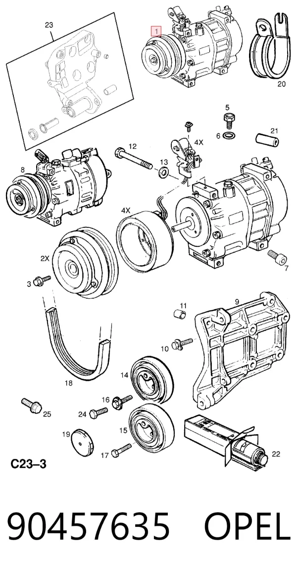 Компресор кондиціонера 90457635 Opel
