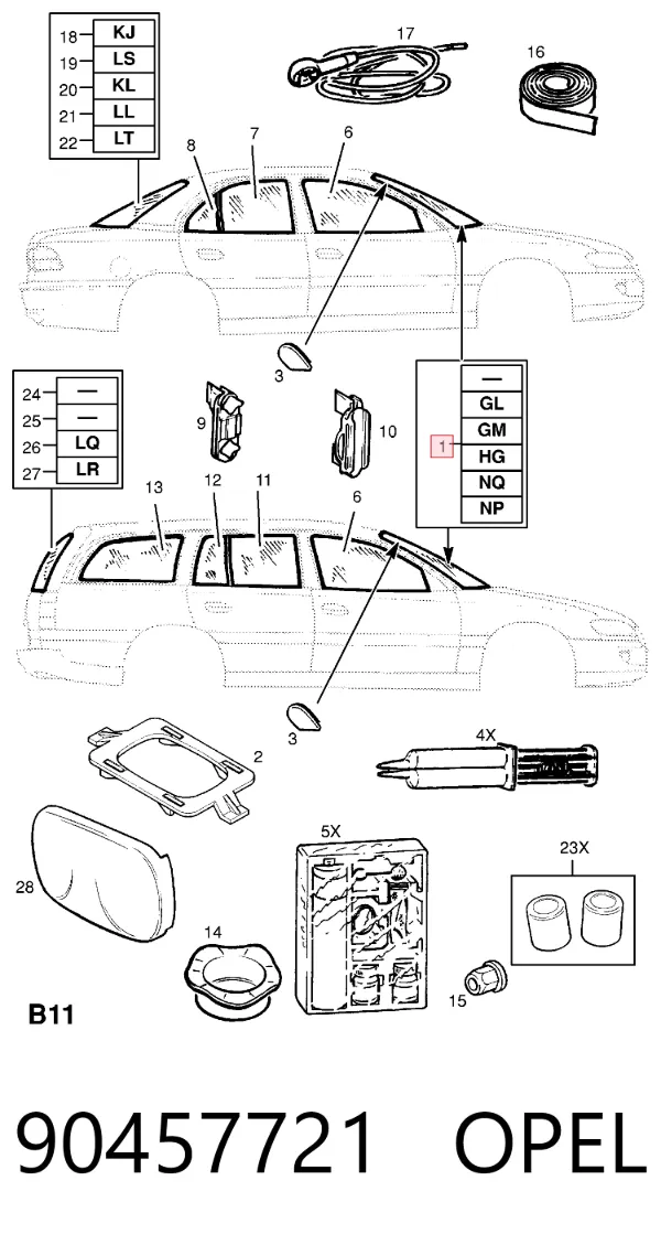 Лобове скло 90457721 Opel