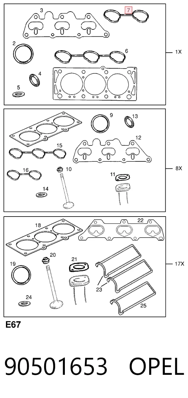 Прокладка впускного колектора, нижня 90501653 Opel
