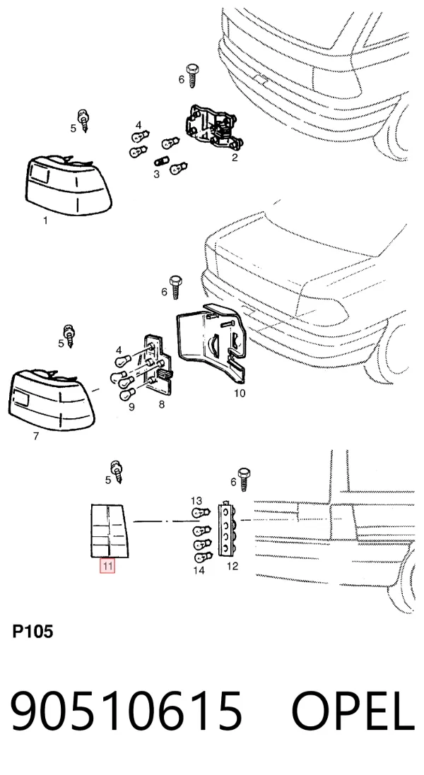 Задня права фара 90510615 Opel
