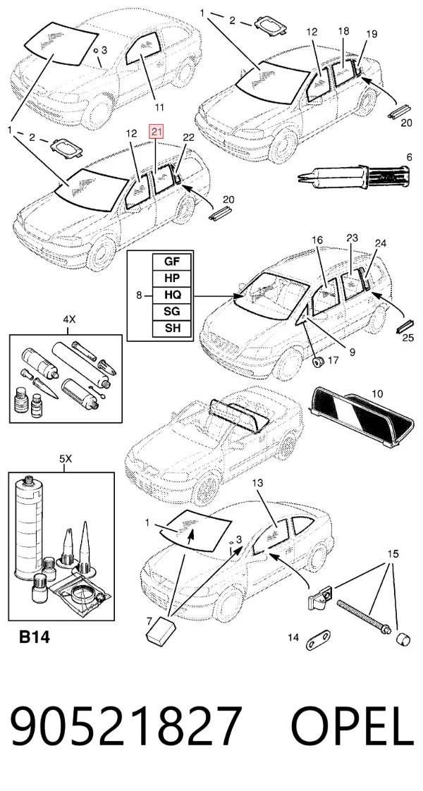 Скло задньої двері лівої 90521827 Opel