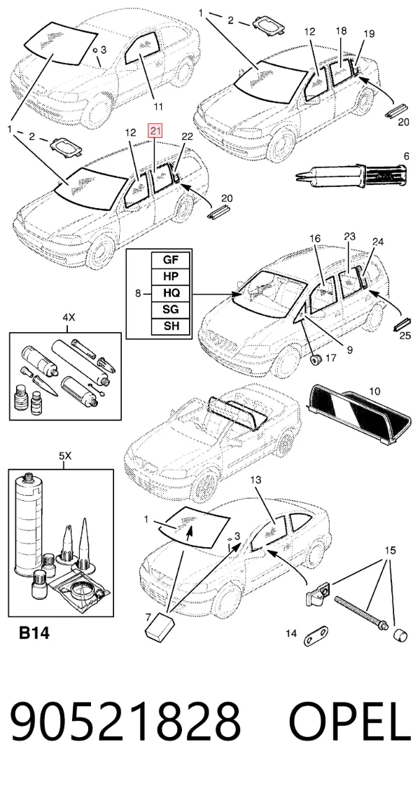 Скло задньої двері правої 90521828 Opel