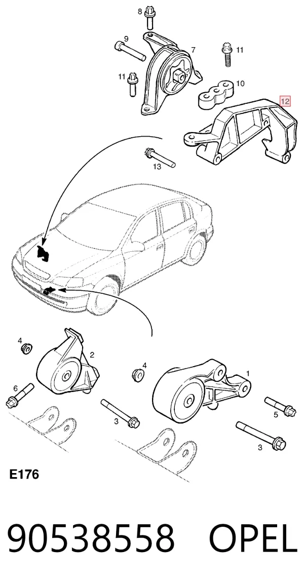 Кронштейн подушки (опори) двигуна, лівої 90538558 Opel