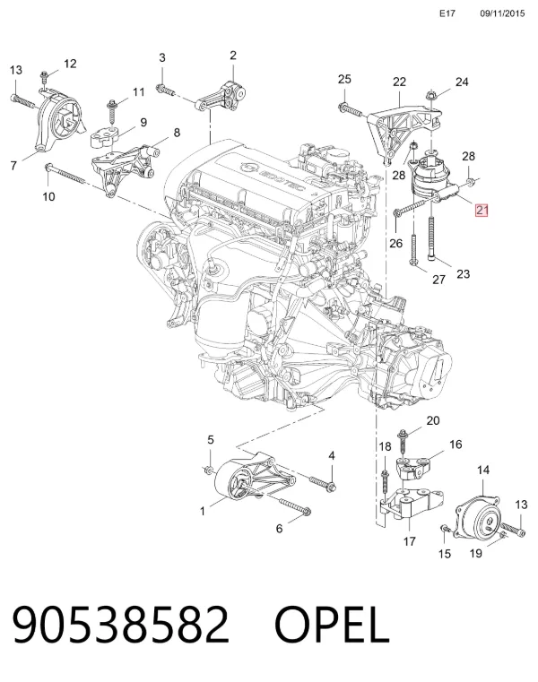 Подушка двигуна задня 90538582 Opel