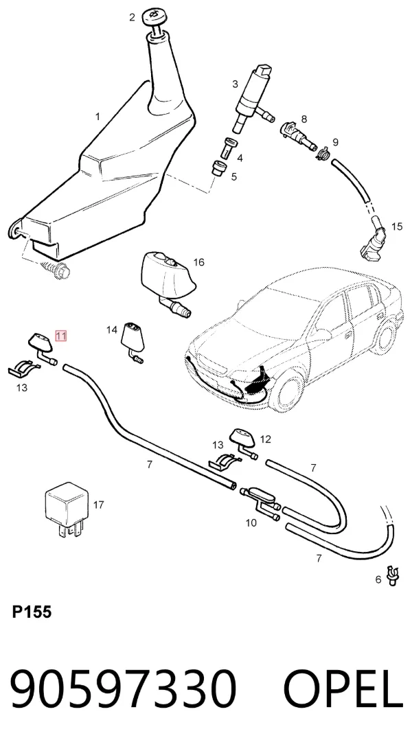 Форсунка омивача фари передньої, лівою 90597330 Opel