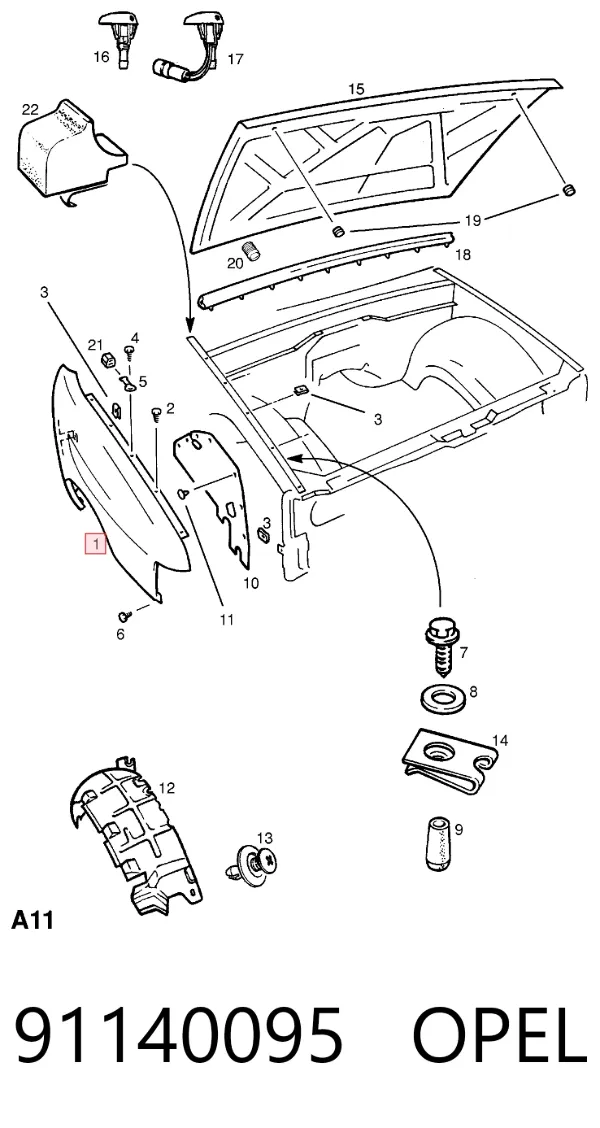 Крило переднє ліве 91140095 Opel