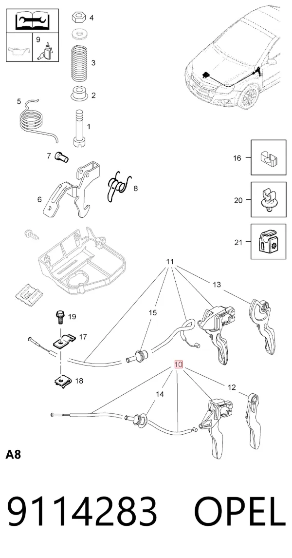 Трос капота 9114283 Opel