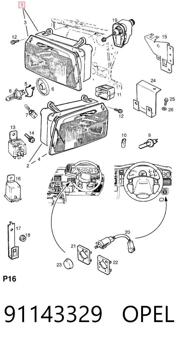 Фара права 91143329 Opel