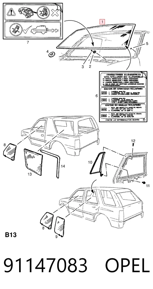 Лобове скло 91147083 Opel