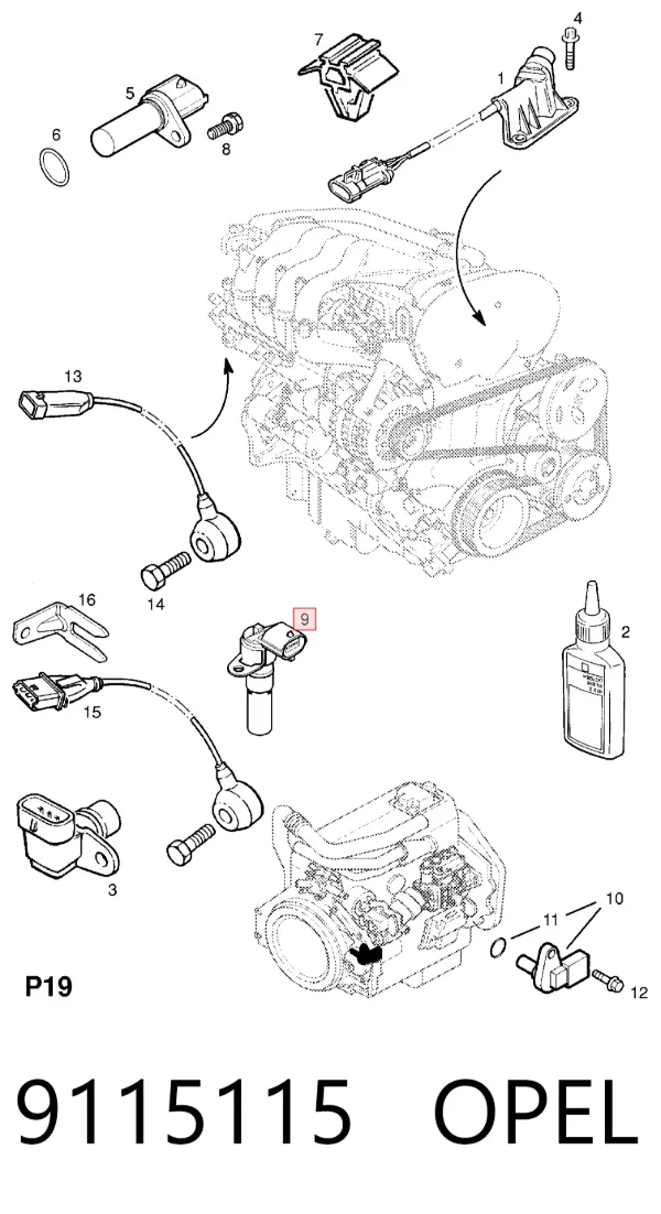 Датчик колінвала 9115115 Opel