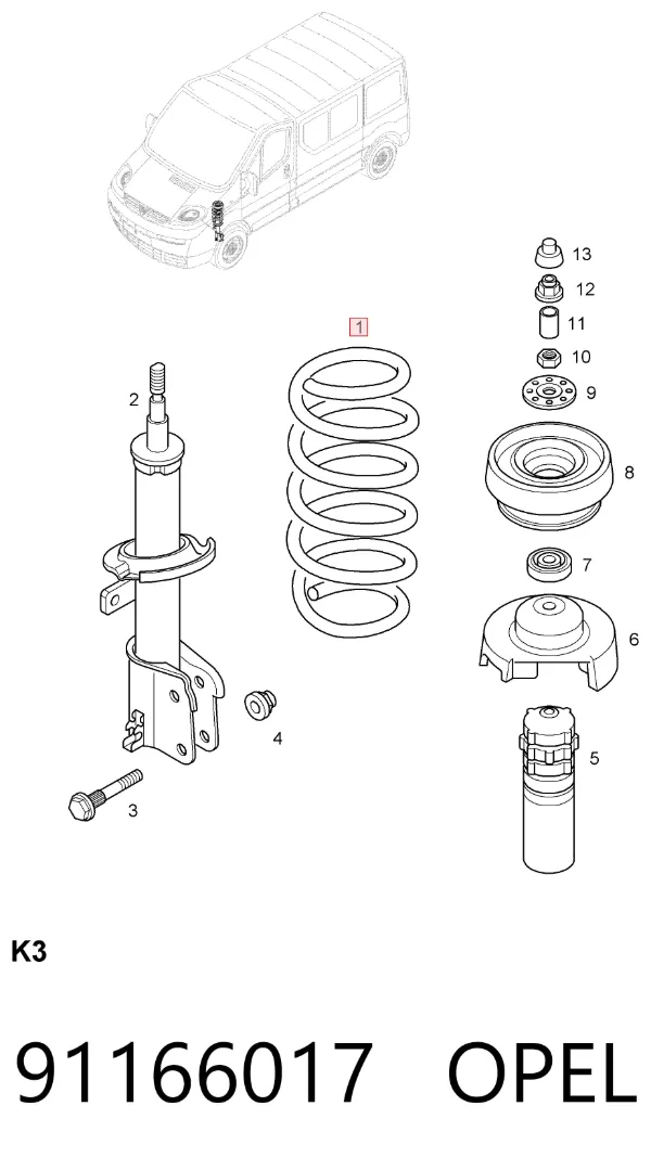 Пружина передня 91166017 Opel