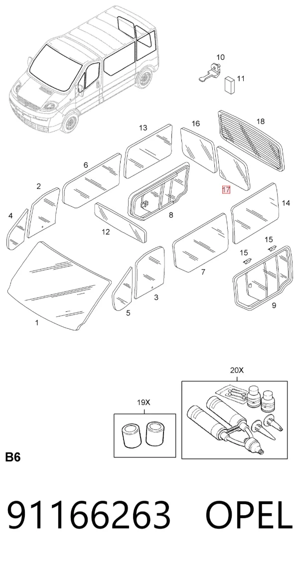 Скло багажної двостулкової двері, правої 91166263 Opel